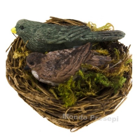 Nido con uccelli in colori assortiti -Animali per presepe Mondo