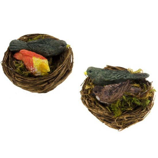 Nido con pájaros en colores surtidos - Animales para belén Mundo
