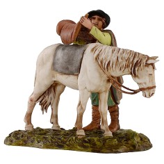 Uomo che sella il cavallo scena 10 cm Landi Moranduzzo