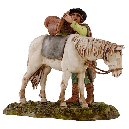 Uomo che sella il cavallo scena 10 cm Landi Moranduzzo Mondo