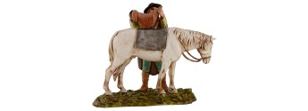 Uomo che sella il cavallo scena 10 cm Landi Moranduzzo