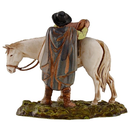 Hombre que ensilla el caballo escena 10 cm Landi Moranduzzo