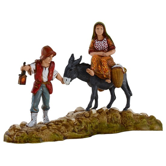 Hombre y mujer con burro 10 cm Landi Moranduzzo Mundo Pesebres