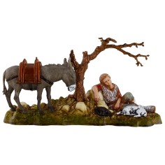 Uomo che si riposa con asino 10 cm Landi Moranduzzo Mondo