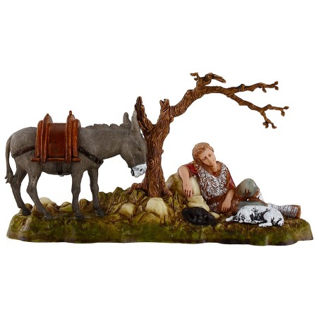Uomo che si riposa con asino 10 cm Landi Moranduzzo Mondo