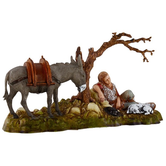 Hombre descansando con burro 10 cm Landi Moranduzzo Mundo