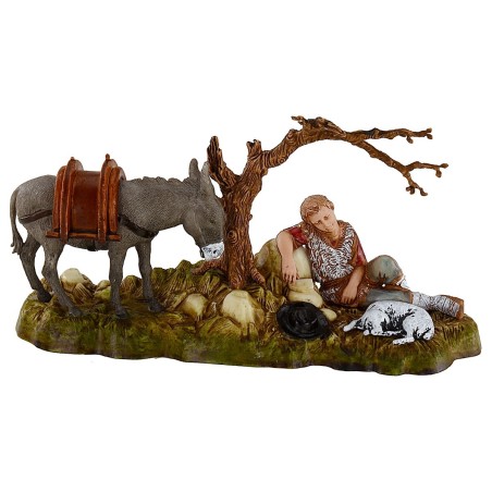 Hombre descansando con burro 10 cm Landi Moranduzzo Mundo