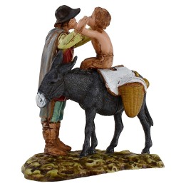Standing man and child on donkey 10 cm Landi Moranduzzo