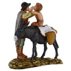 Hombre de pie y niño sobre burro 10 cm Landi Moranduzzo