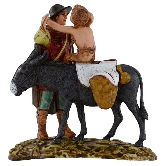 Standing man and child on donkey 10 cm Landi Moranduzzo