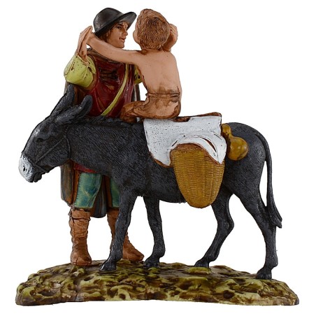 Standing man and child on donkey 10 cm Landi Moranduzzo