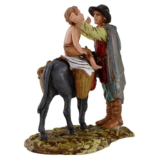 Standing man and child on donkey 10 cm Landi Moranduzzo