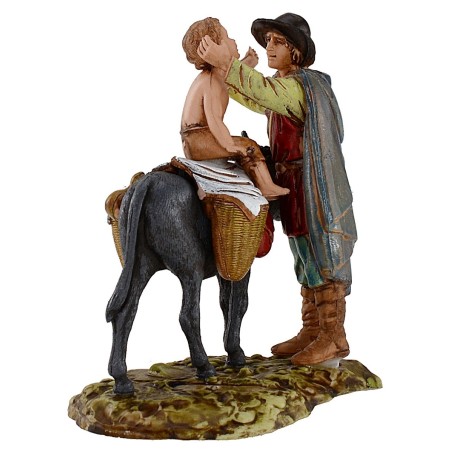 Hombre de pie y niño sobre burro 10 cm Landi Moranduzzo