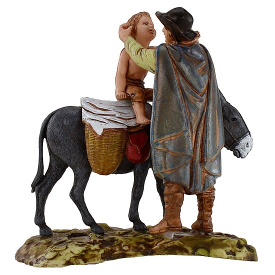 Hombre de pie y niño sobre burro 10 cm Landi Moranduzzo Mundo