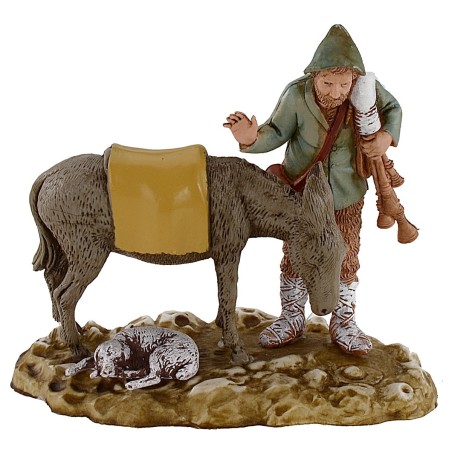 Zampognaro con asino 10 cm Landi Moranduzzo Mondo Presepi