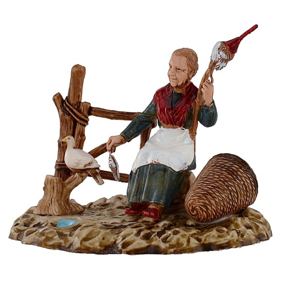 Vieja que hila con paloma serie 10 cm Landi Moranduzzo