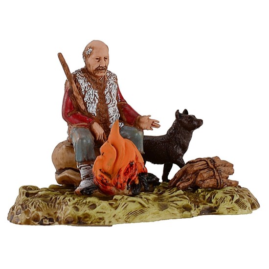 Shepherd with dog at the fire 10 cm series Landi Moranduzzo
