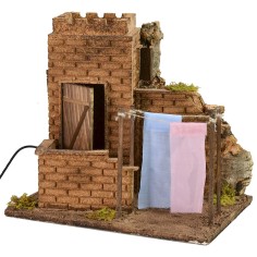 Casa con panni stesi effetto vento cm 27x19x24,5 h. 2