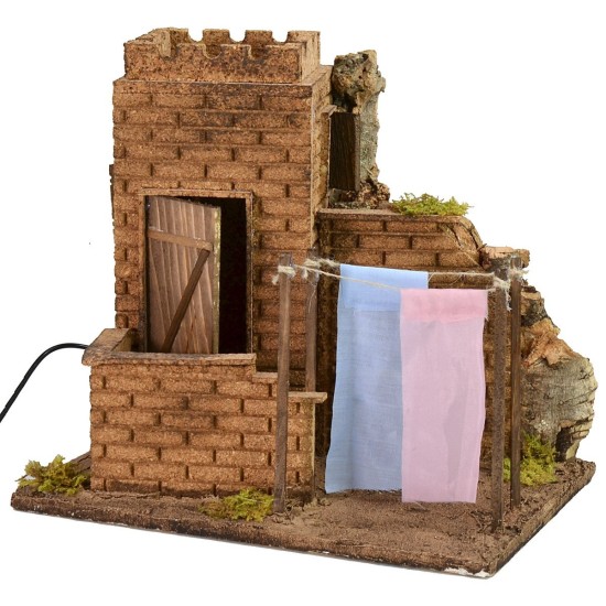 Casa con panni stesi effetto vento cm 27x19x24,5 h. 