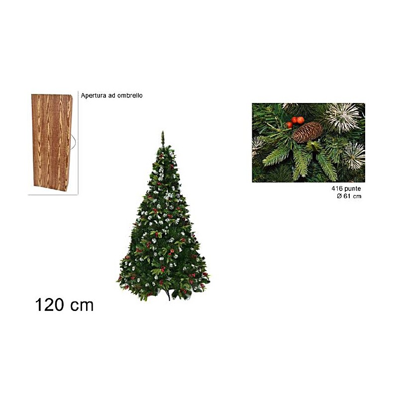 Albero di Natale con pigne e bacche a 416 punte cm 120h