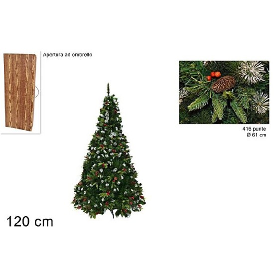 Árbol de Navidad con piñas y bayas de 416 puntas, 120 cm de