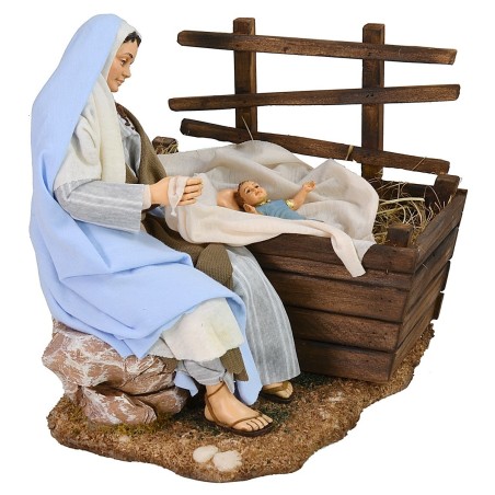 Maria con culla e bambino serie 30 cm Pigini