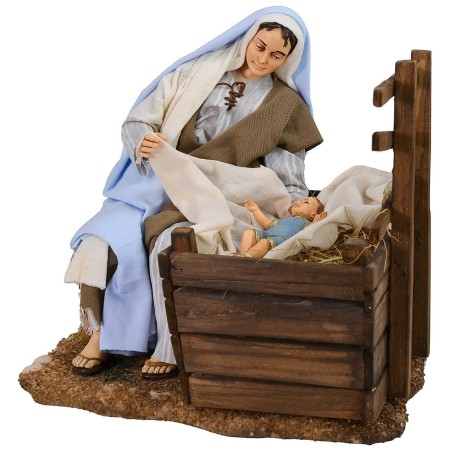 Maria con culla e bambino serie 30 cm Pigini