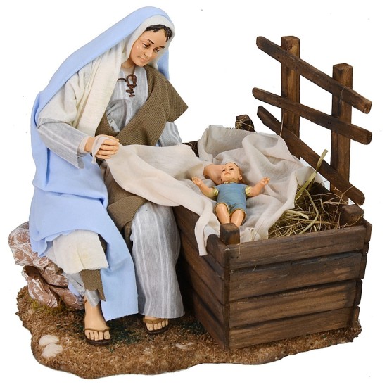 Natividad 30 cm Pigini María con cuna y San José de pie.