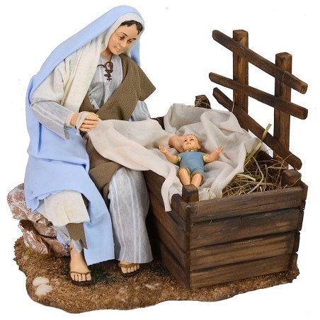 Natividad 30 cm Pigini María con cuna y San José de pie.