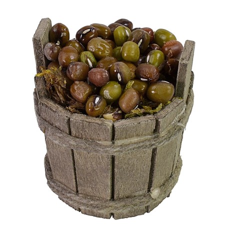 Tina de madera con aceitunas cm ø 4x4 h altura, estatuas, tina