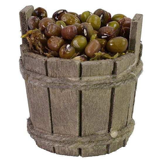 Tina de madera con aceitunas cm ø 4x4 h altura, estatuas, tina