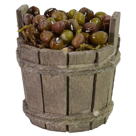 Tina de madera con aceitunas cm ø 4x4 h altura, estatuas, tina