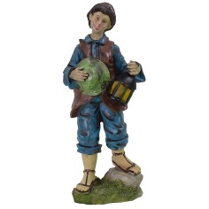 Ragazzo con cappello e lanterna in resina 25 cm base, resina