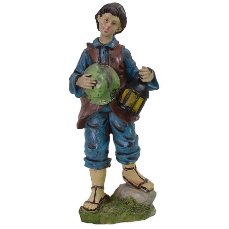 Ragazzo con cappello e lanterna in resina 25 cm
