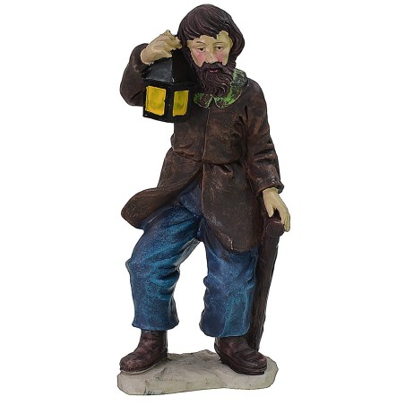 Pastor con linterna de resina 25 cm resina, base, real