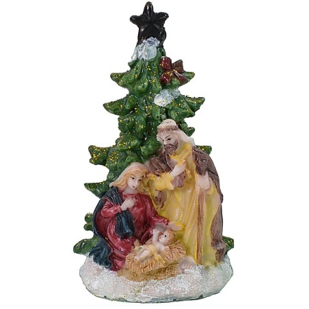 Natividad de 5,5 cm en resina con árbol de 5,7x5,6x10,2 cm h