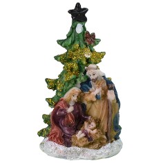 Natività 5,5 cm in resina con albero cm 5,7x5,6x10,2 h albero