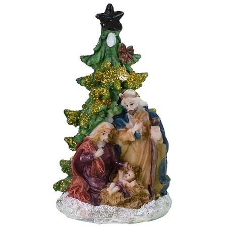 Natividad de 5,5 cm en resina con árbol de 5,7x5,6x10,2 cm de altura árbol.