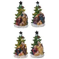 Set 4 Nativity 5.5 cm in resin with tree 5.7x5.6x10.2 cm h