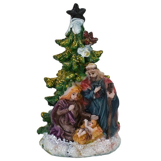 Set 4 Nativity 5.5 cm in resin with tree 5.7x5.6x10.2 cm h