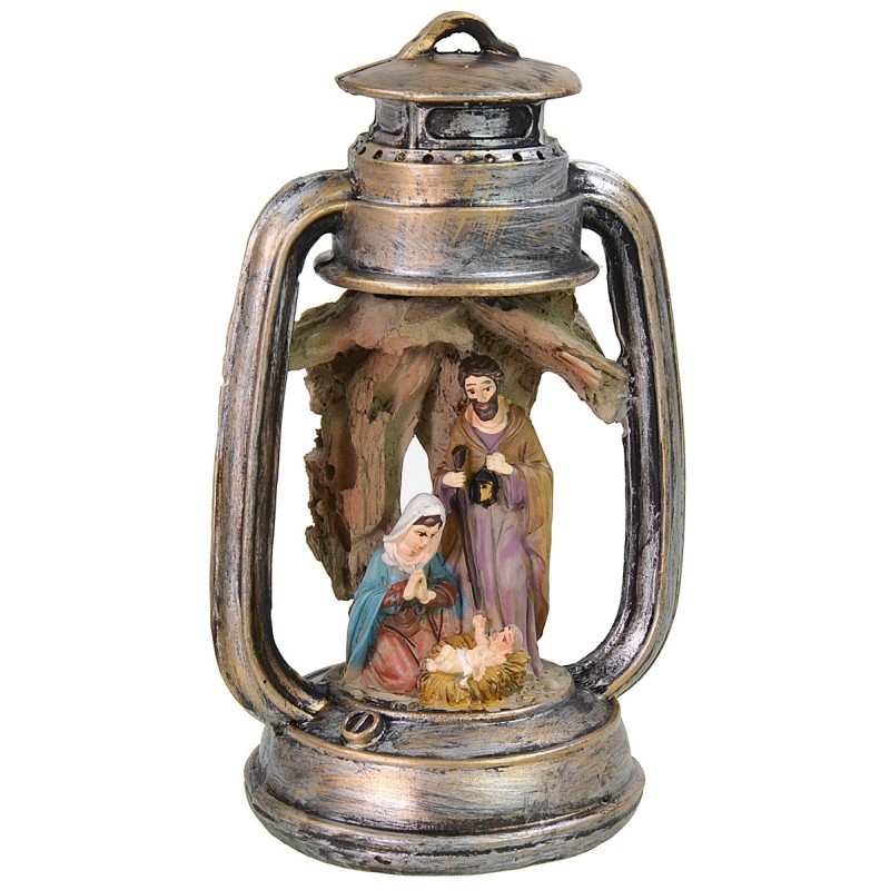 Lantern with Nativity in resin