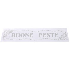 Vetrofania glitterata argento "Buone Feste" cm 16x61 argento 2