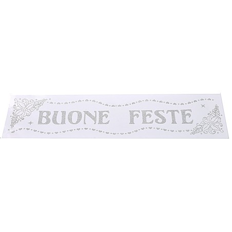 Vetrofania glitterata argento "Buone Feste" cm 16x61