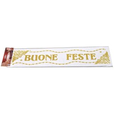 Vetrofania glitterata oro "Buone Feste" cm 16x61
