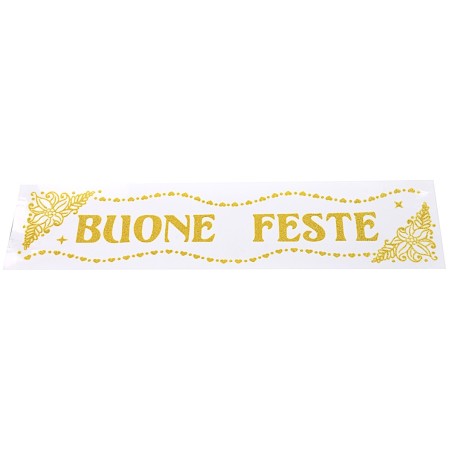Vetrofania glitterata oro "Buone Feste" cm 16x61 buone