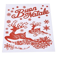 "Merry Christmas" red window sticker with reindeer cm 30x38 h