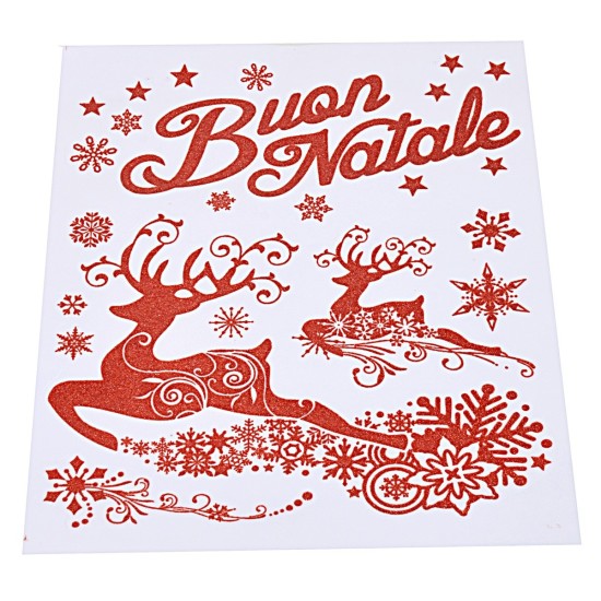 "Merry Christmas" red window sticker with reindeer cm 30x38 h