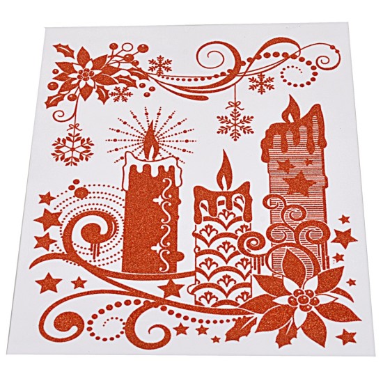 Glittered Christmas window sticker with candles cm 31x44 h