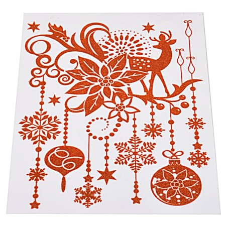 Glittered red window sticker with Christmas balls cm 31x44h