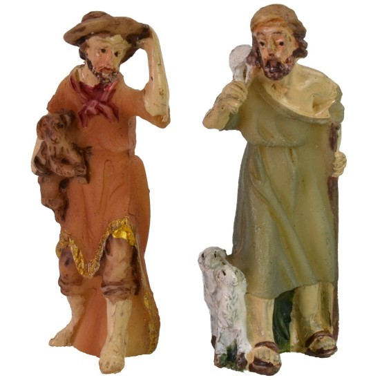 Set 4 personaggi 5 cm in resina resina, pastore, donna, figure